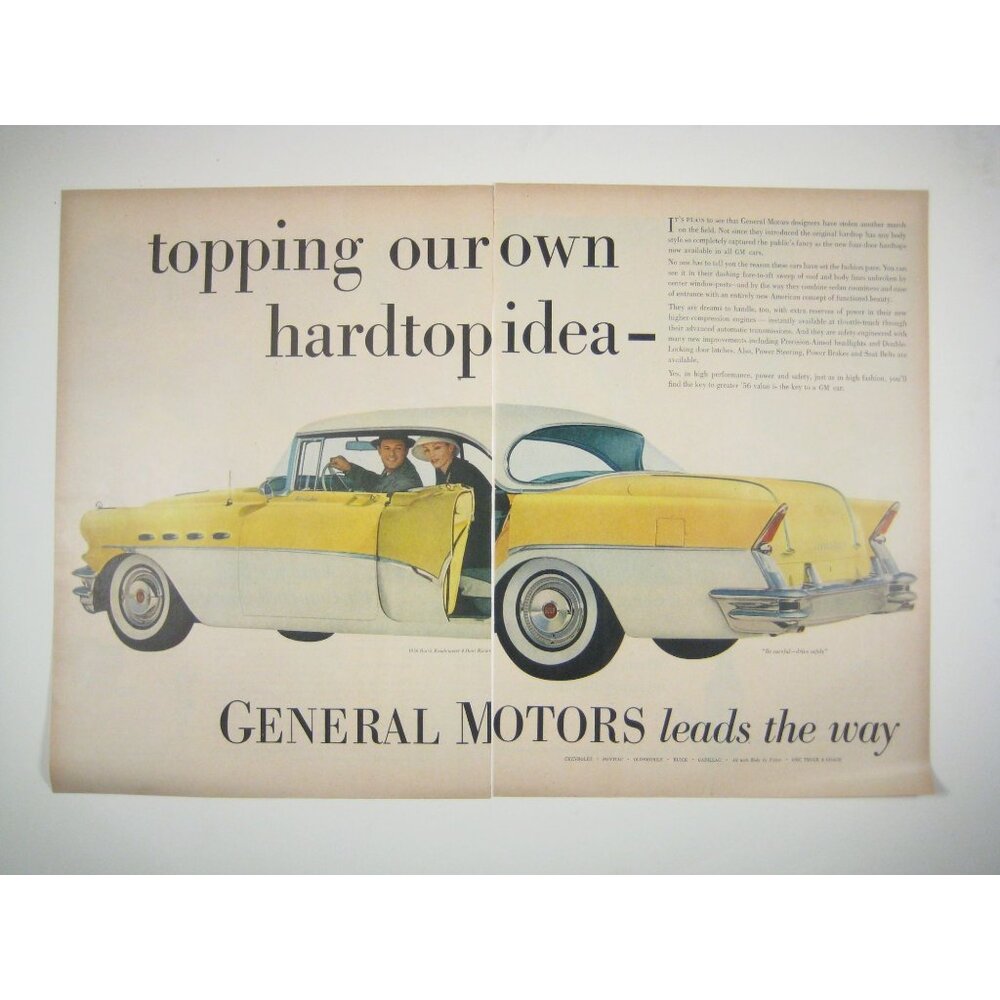 Buick Roadmaster Riviera  MOD 1956 Vintage Print Ad 2 Page Luxury Car READ